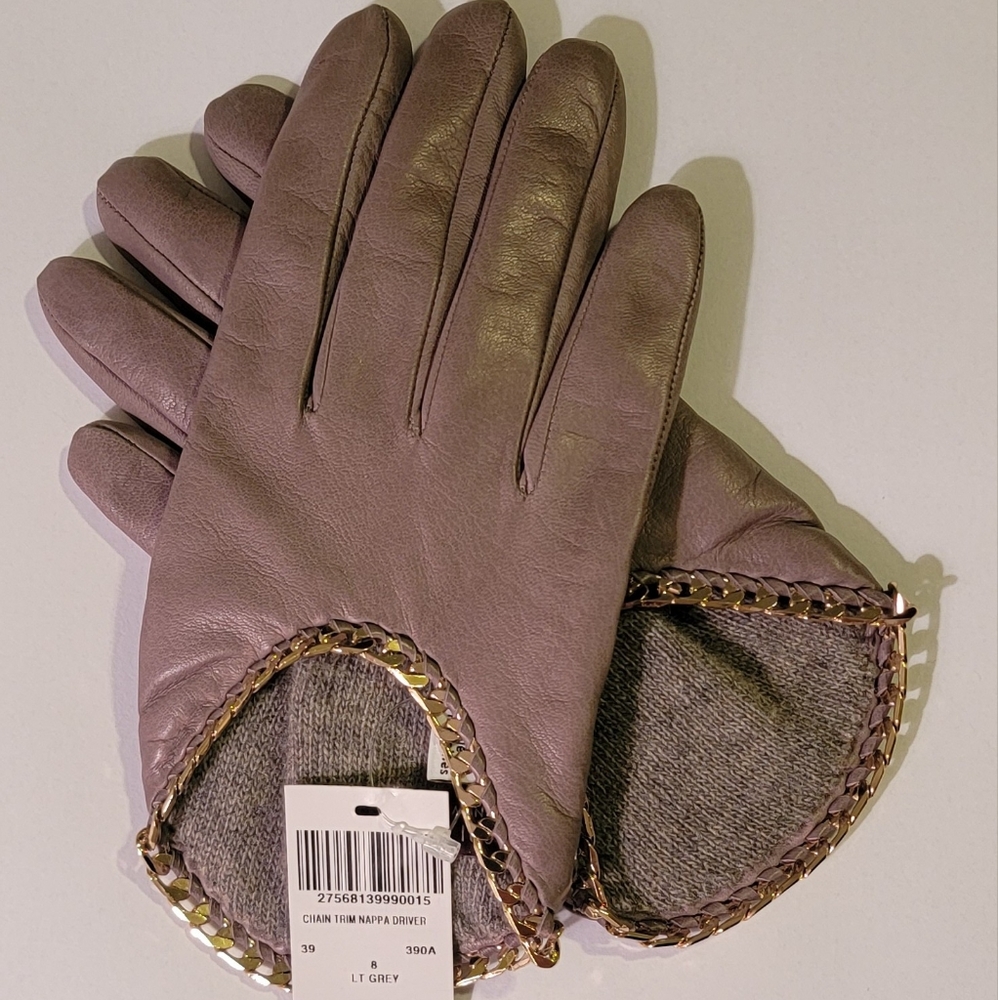Henri Bendel Leather, Cashmere, Chain Detail Gloves